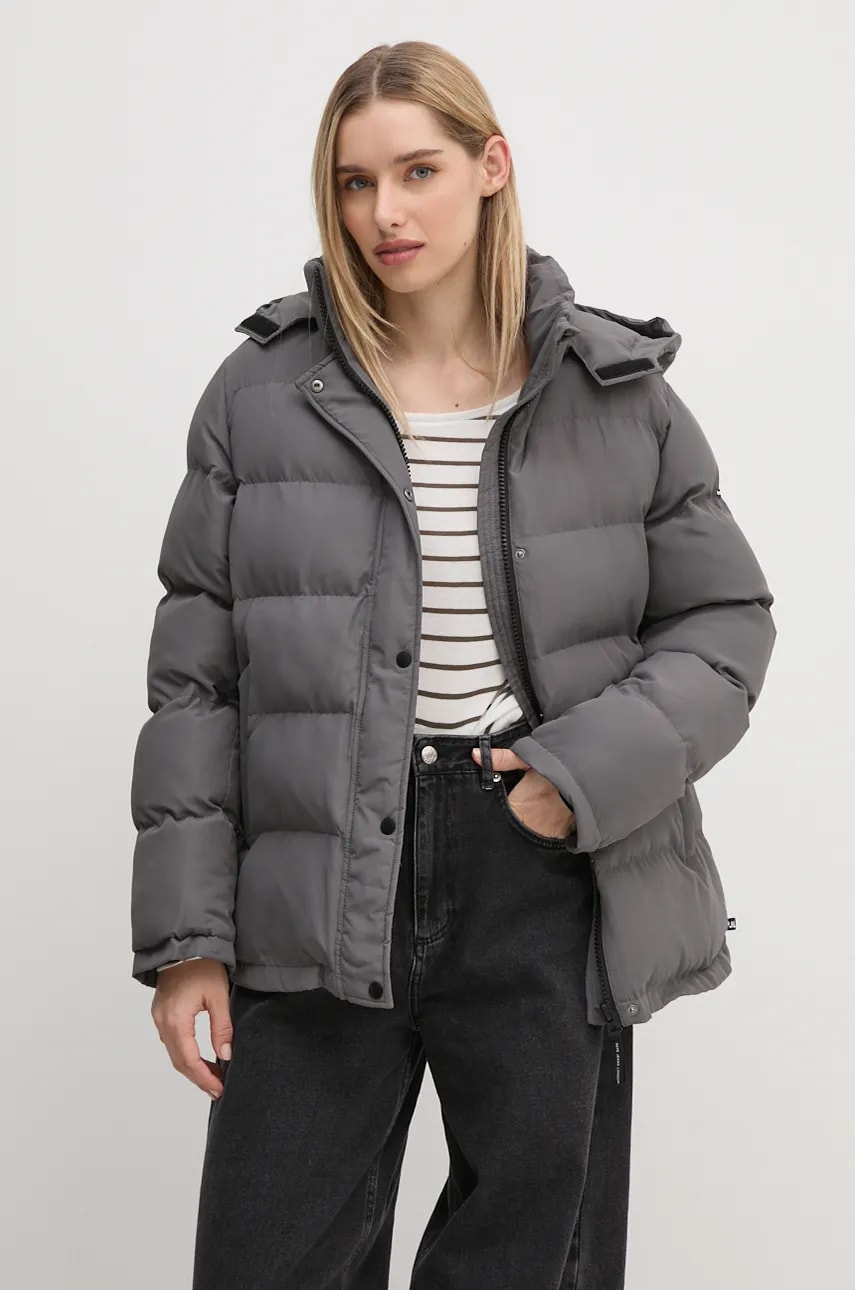 Levně Bunda Pepe Jeans BIBI SHORT dámská, šedá barva, zimní, PL402438