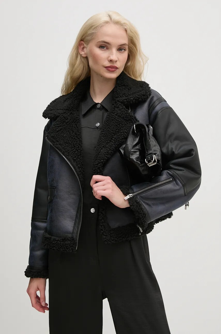 Pepe Jeans geaca BROOKLYN femei, culoarea albastru marin, de iarna, PL402452