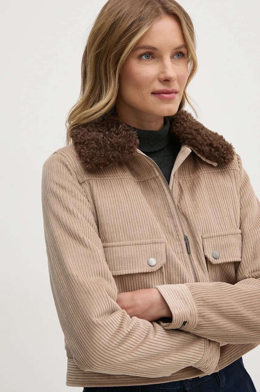 Pepe Jeans geaca din velur CANDANCE culoarea bej, de tranzitie, PL402464