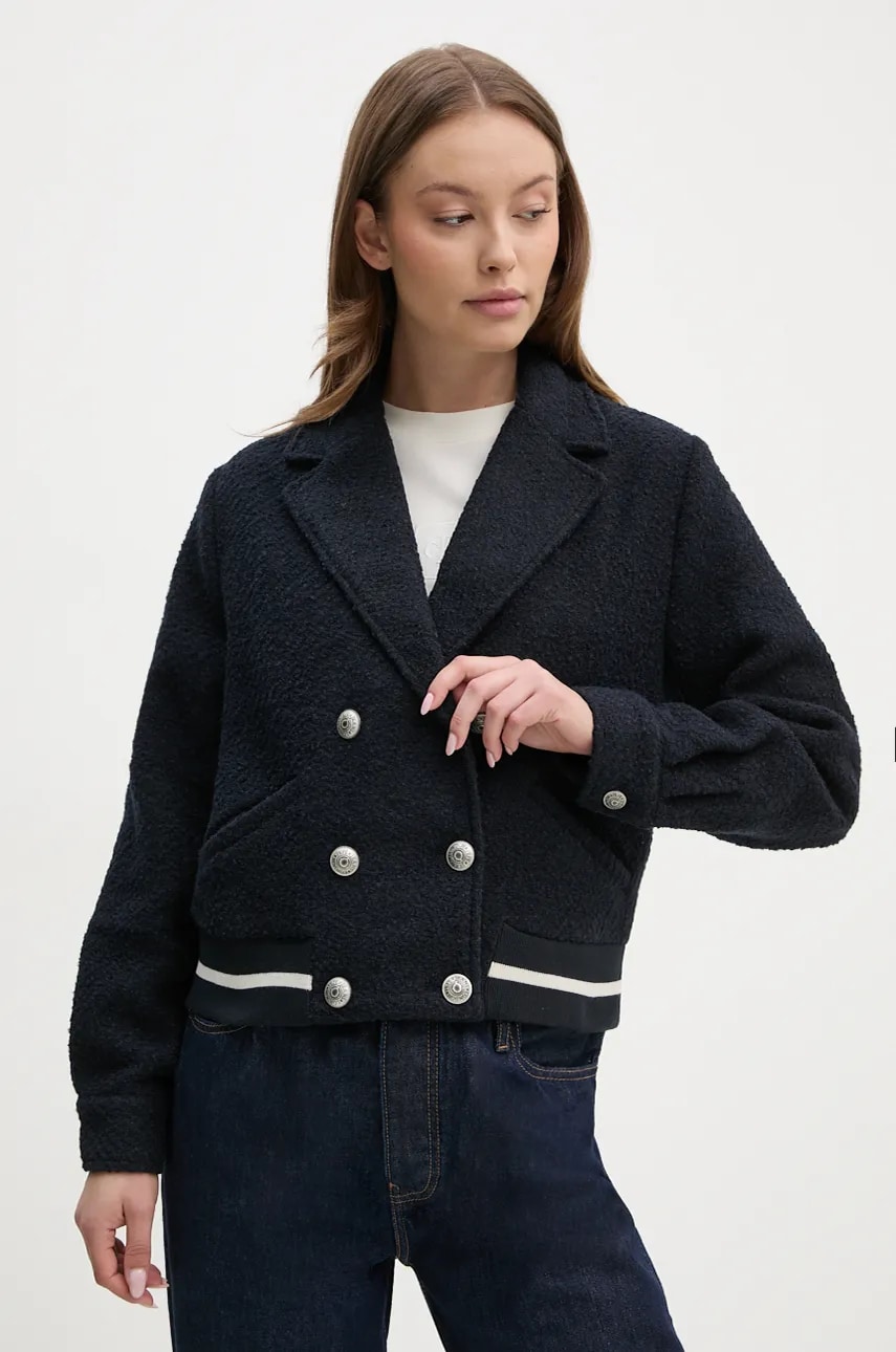Pepe Jeans geaca din amestec de lana BIMBA culoarea albastru marin, de tranzitie, oversize, PL402475 Pepe Jeans geaca din amestec de lana BIMBA culoarea albastru marin, de tranzitie, oversize, PL402475