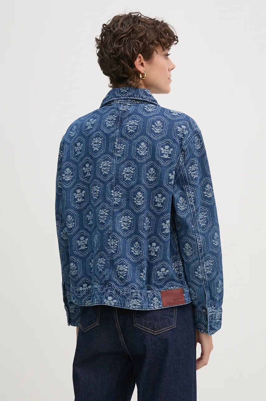 Džínová bunda Pepe Jeans LOA JACQUARD dámská, modrá barva, přechodná, oversize, PL402483