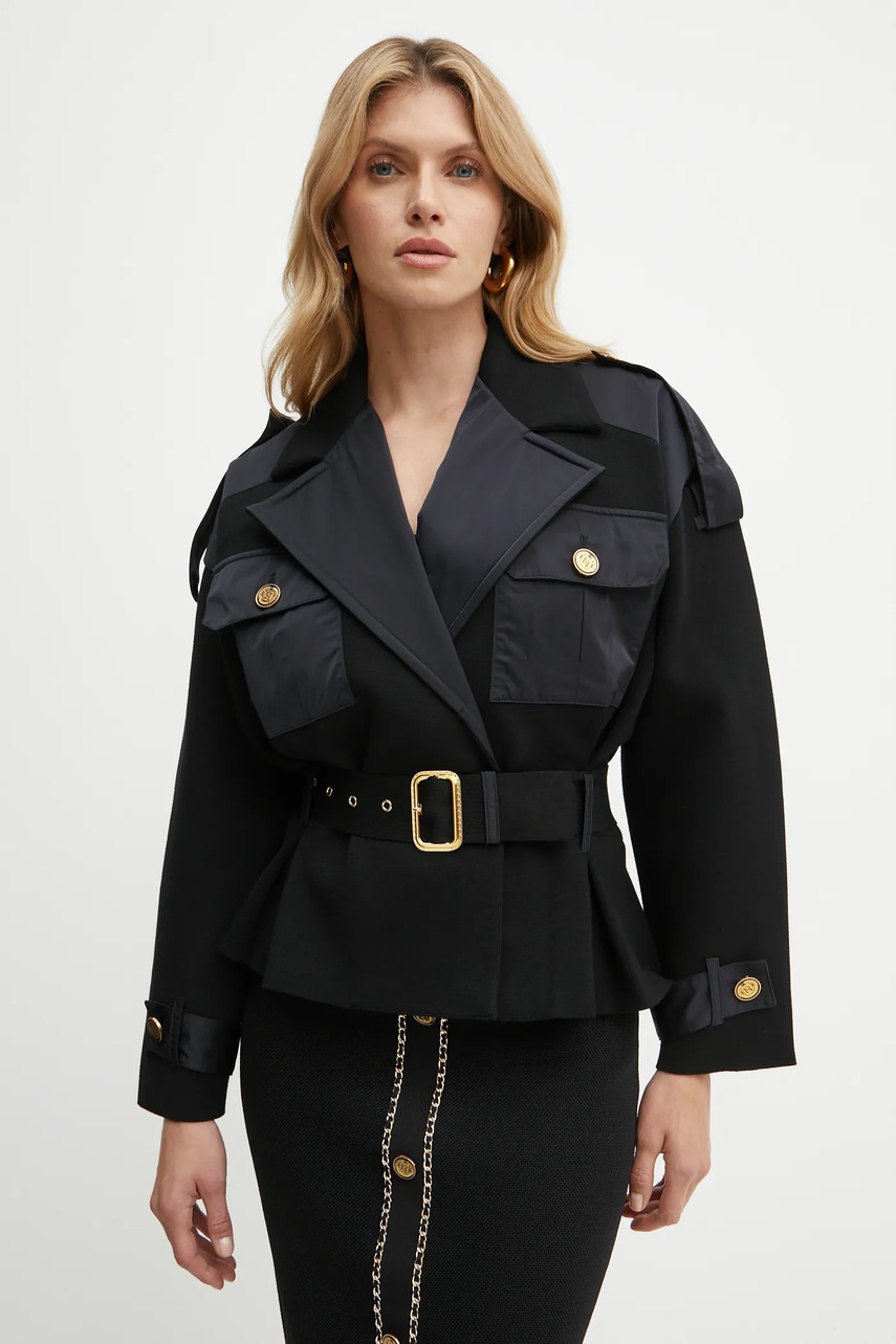 

Яке Elisabetta Franchi в черно преходен модел с уголемена кройка JK05M47E2, Черен