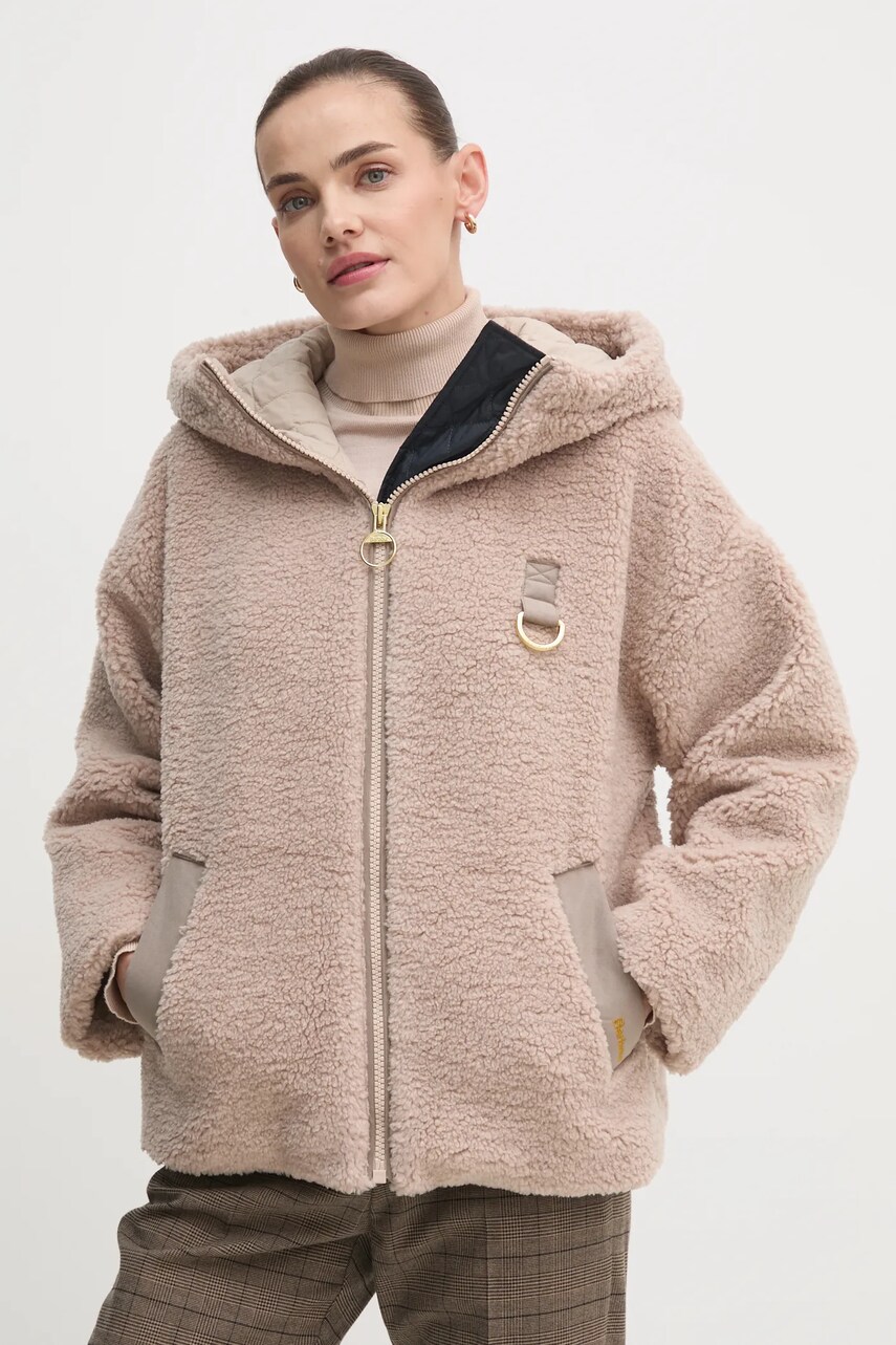 Barbour geacă Amber Fleece femei, culoarea bej, de tranziție, LFL0072