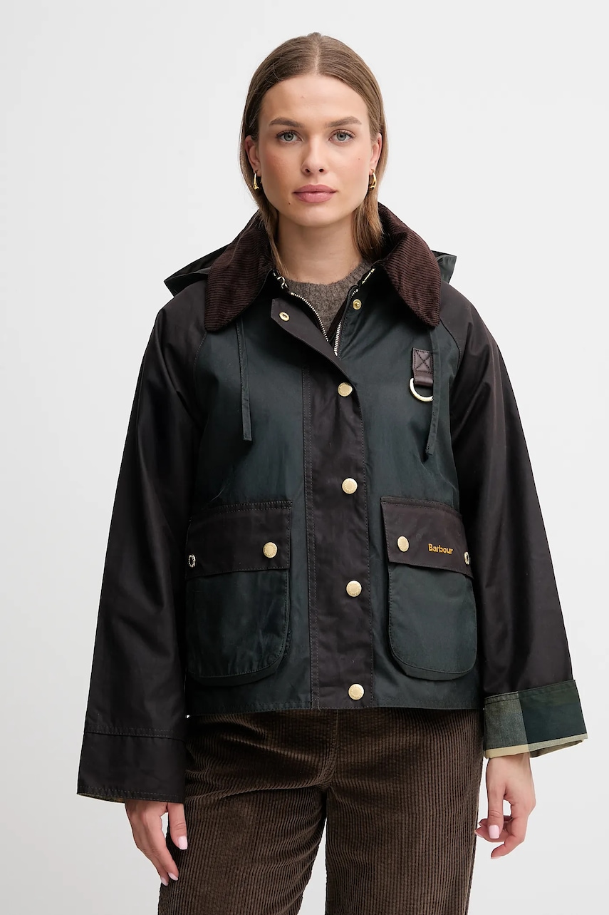 Barbour geacă Reighton Wax culoarea negru, de tranziție, oversize, LWX1397