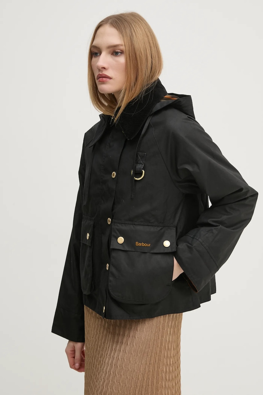 Barbour geaca Reighton Wax femei, culoarea negru, de tranzitie, oversize, LWX1397