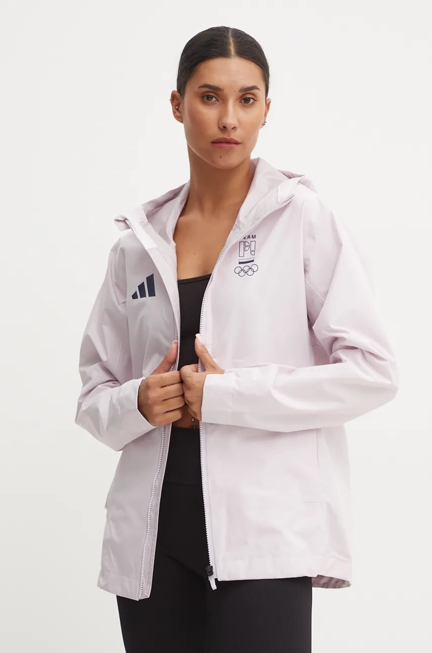 adidas Performance geaca de ploaie Olympic femei, culoarea roz, de tranzitie, JD7951 adidas Performance geaca de ploaie Olympic femei, culoarea roz, de tranzitie, JD7951
