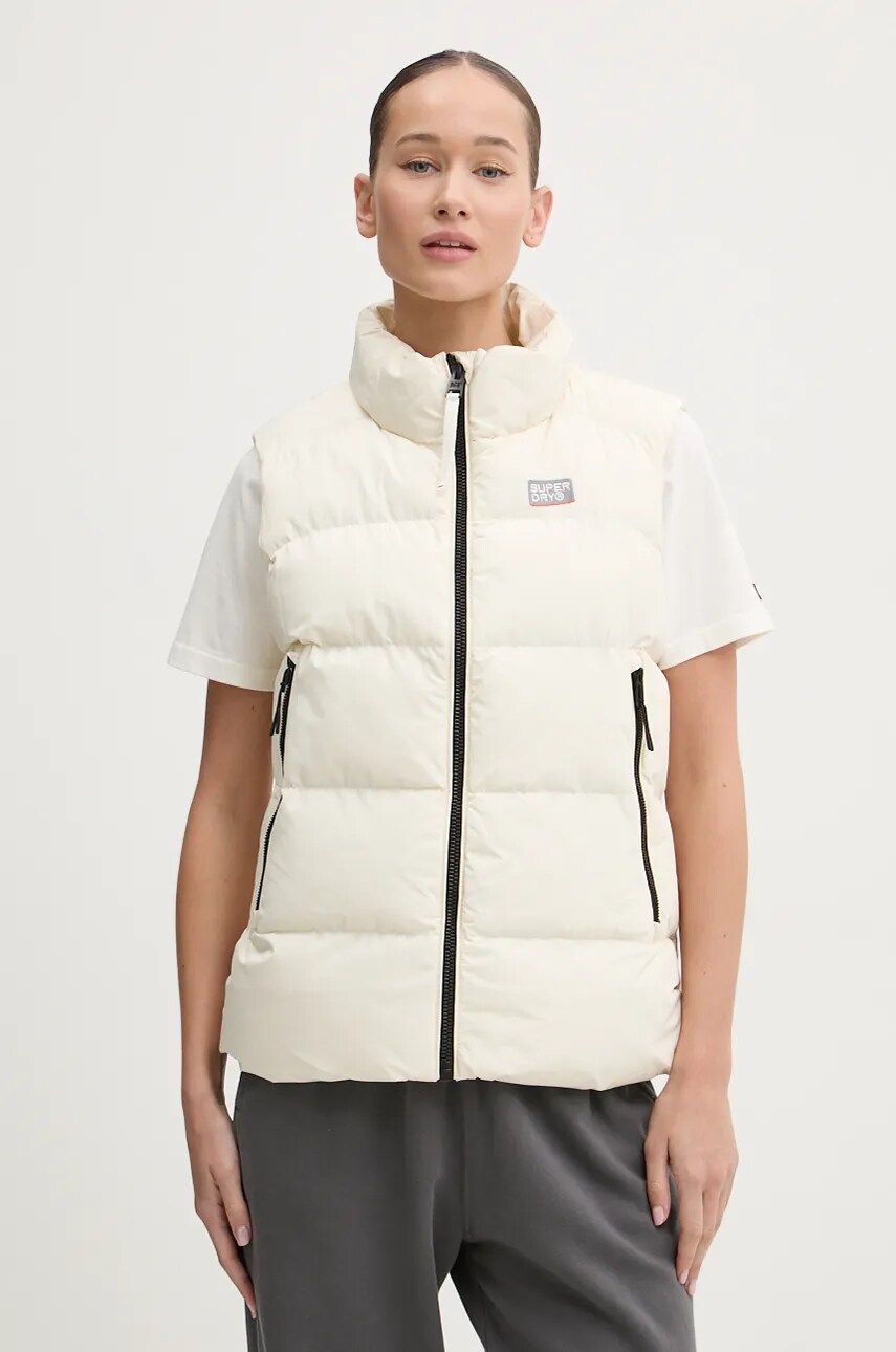 Superdry vesta femei, culoarea bej, de iarna, W5011717A-71D