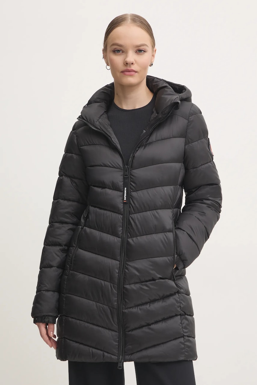 Superdry geaca femei, culoarea negru, de tranzitie, W5011719A-02A Superdry geaca femei, culoarea negru, de tranzitie, W5011719A-02A
