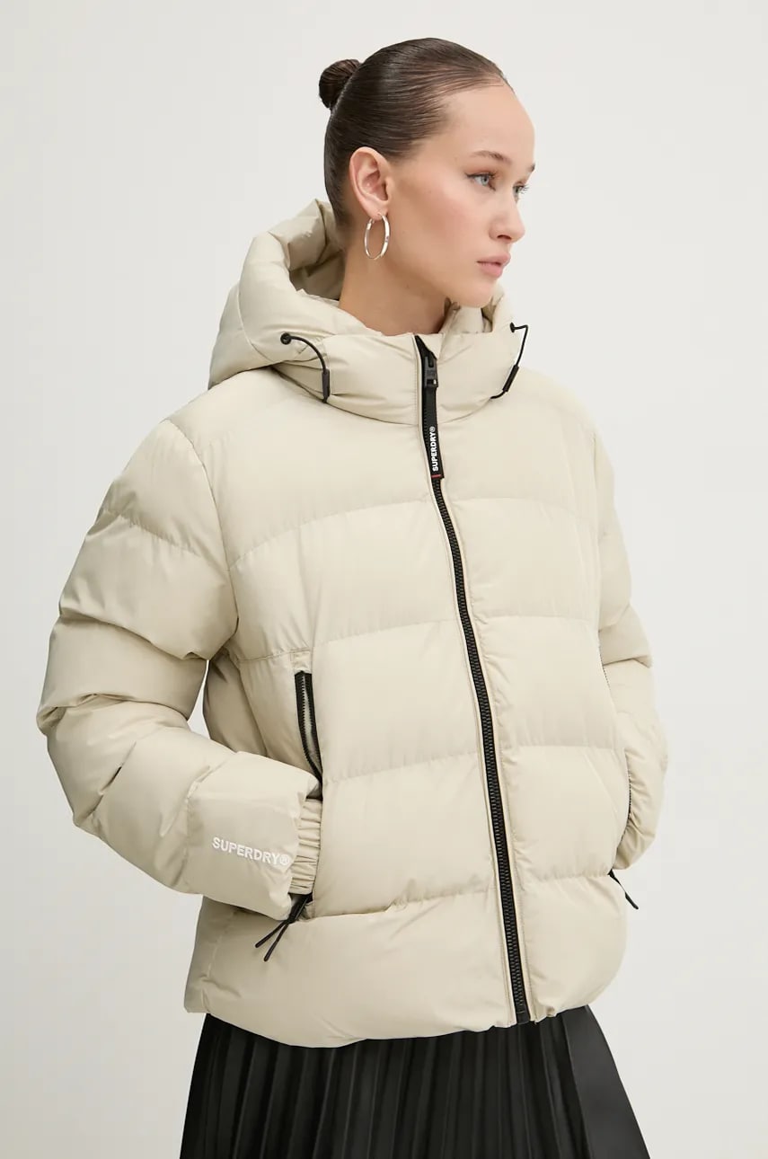 Superdry geaca femei, culoarea bej, de iarna, W5011721A-8PV