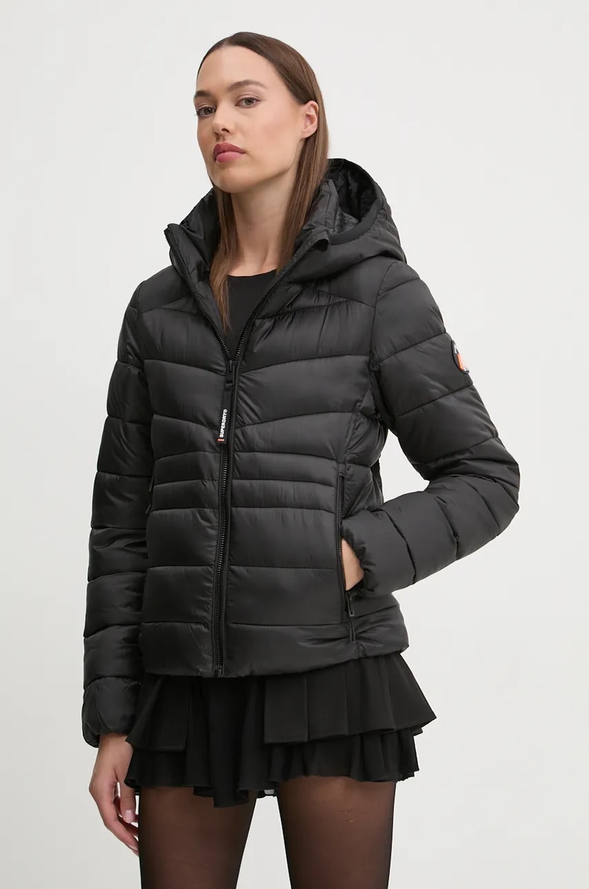 Superdry geaca femei, culoarea negru, de iarna, W5011724A-02A Superdry geaca femei, culoarea negru, de iarna, W5011724A-02A