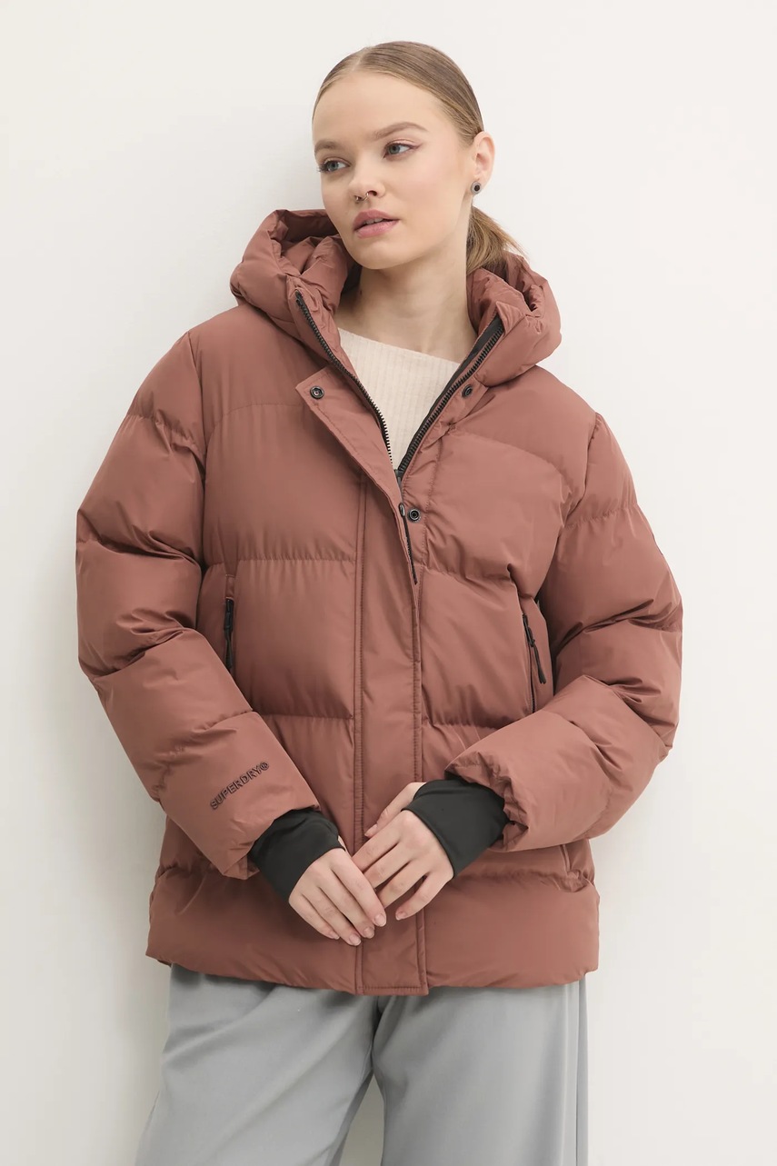 Superdry geaca femei, culoarea maro, de iarna, W5011728A-2TP