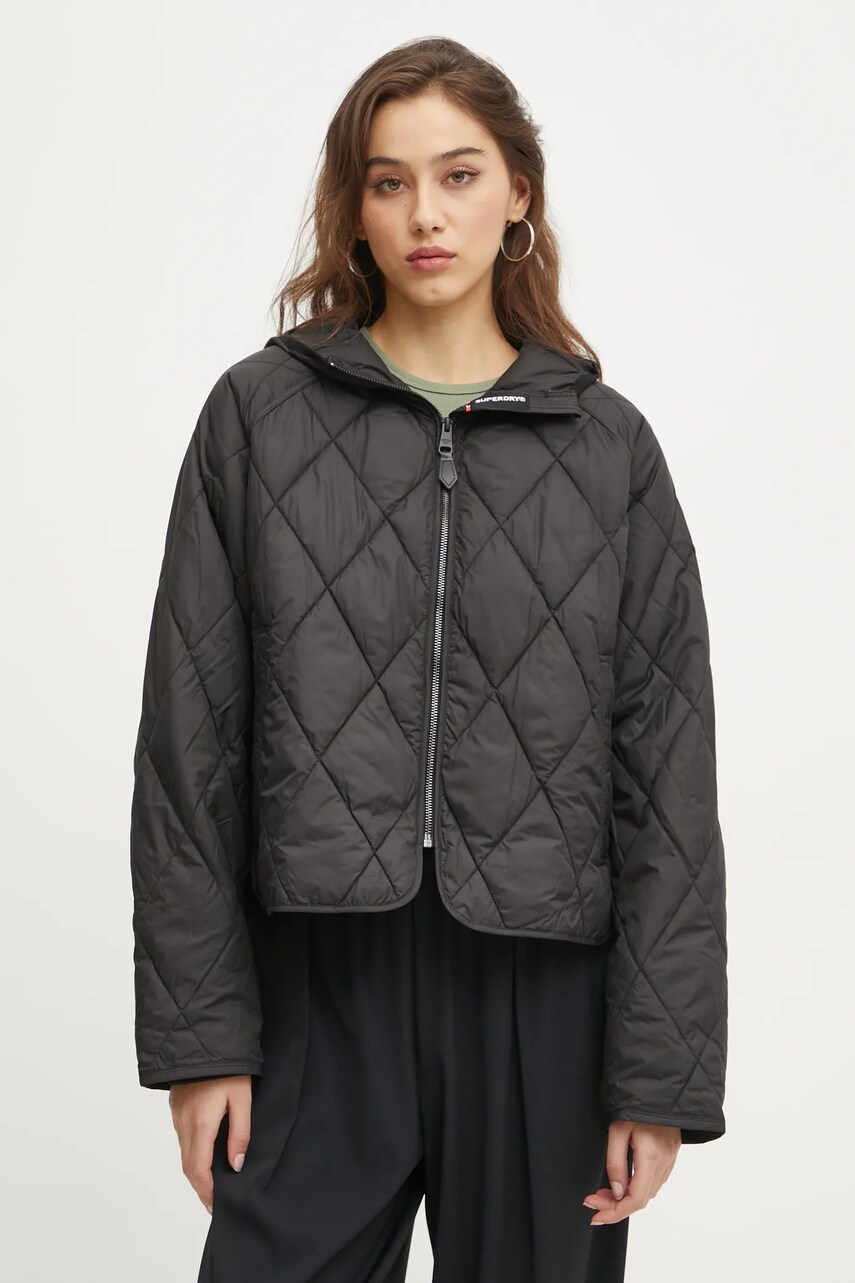 Superdry geaca femei, culoarea negru, de tranzitie, oversize, W5011795A-02A