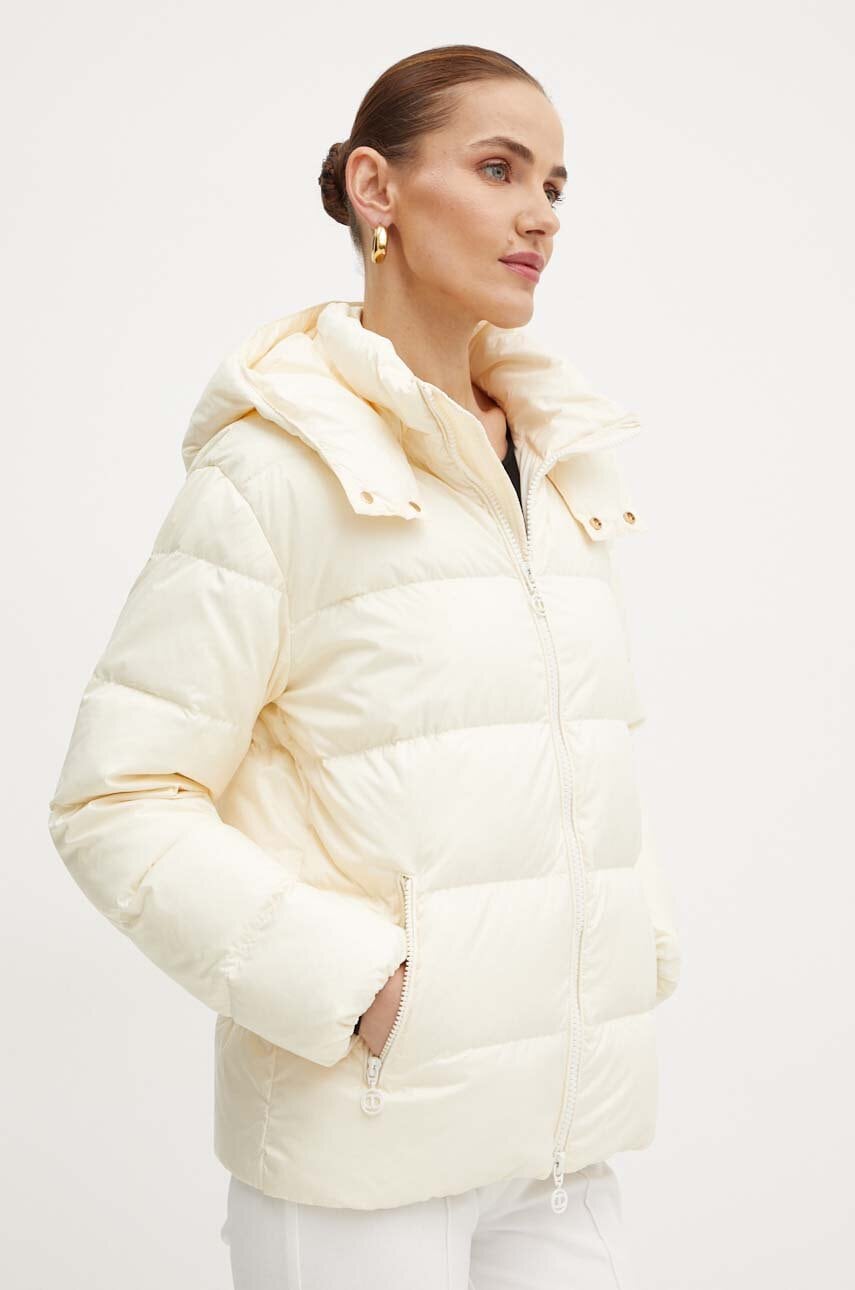 Levně Péřová bunda Twinset dámská, béžová barva, zimní, oversize, 242TP2184