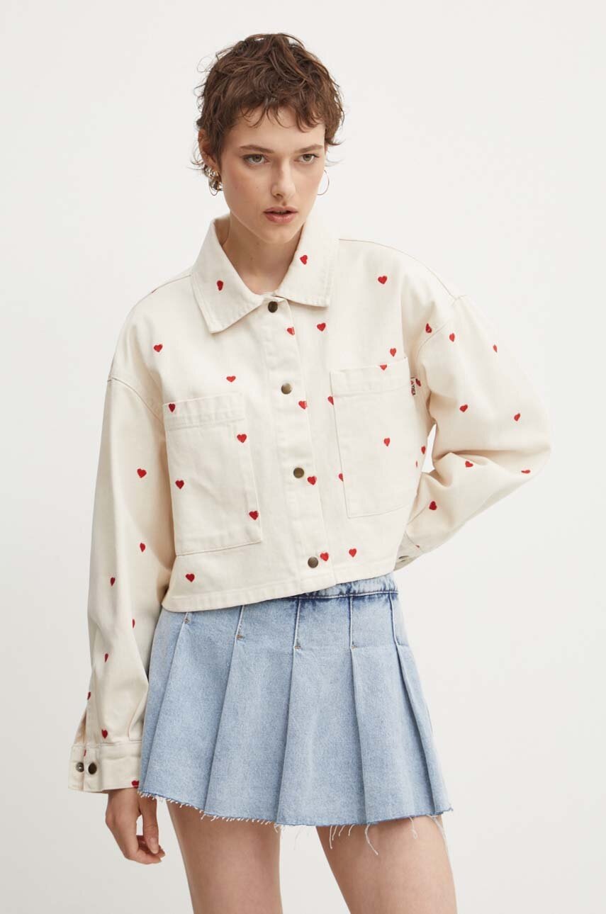 Kaotiko geacă din denim femei, culoarea bej, de tranziție, AP024-01-K002