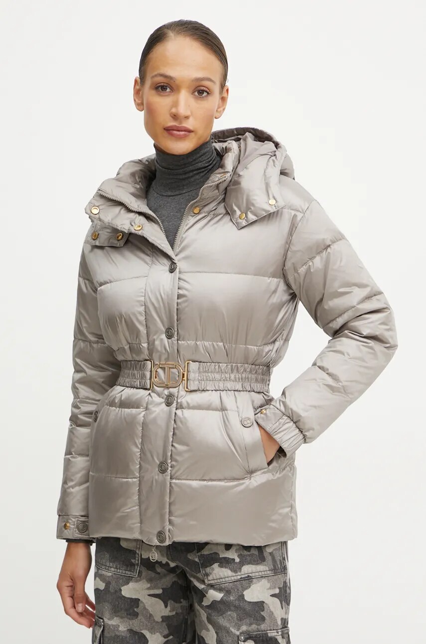 Levně Péřová bunda Twinset dámská, šedá barva, zimní, 242TT2381