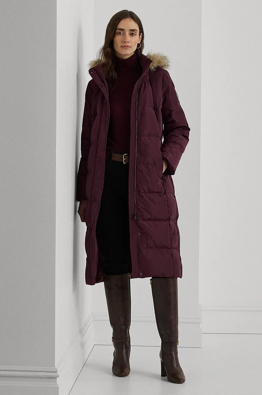 Levně Péřová bunda Lauren Ralph Lauren dámská, červená barva, zimní, 297957518