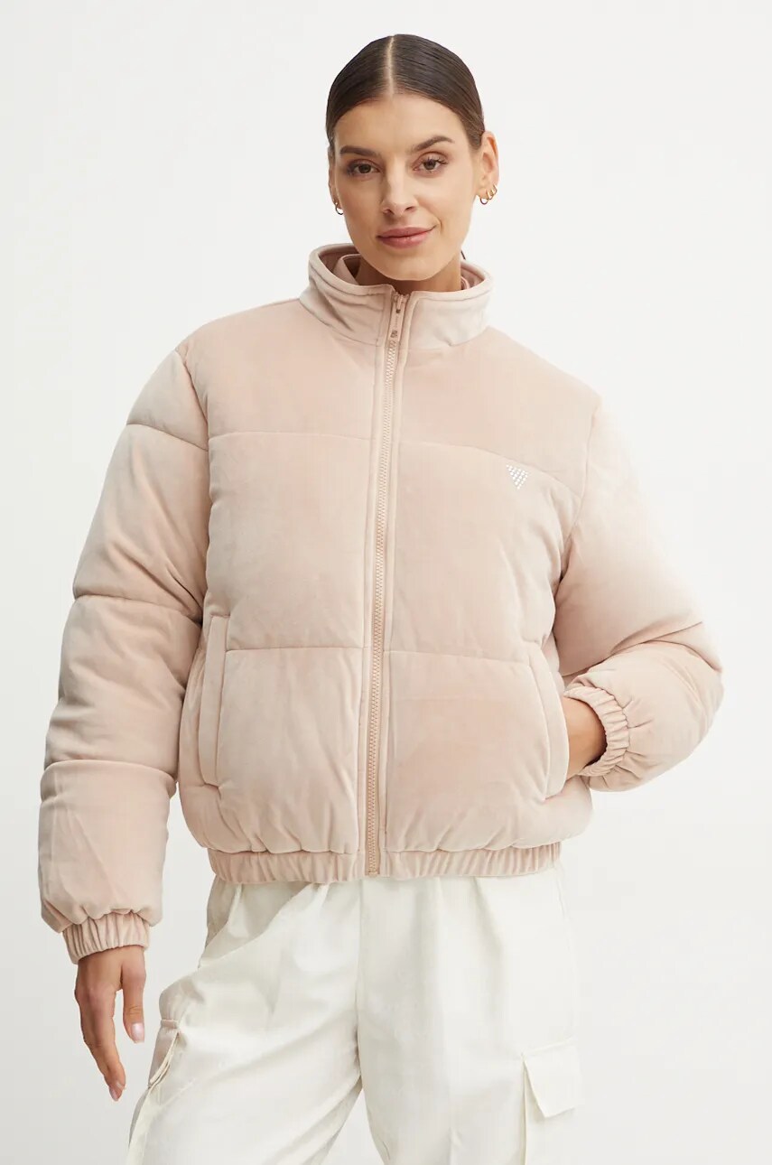 Levně Bunda Guess COUTURE dámská, béžová barva, zimní, V4BL03 KBXI2