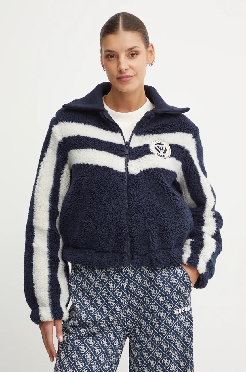 Levně Bunda Guess SHERPA dámská, tmavomodrá barva, přechodná, V4BL06 KCIR0