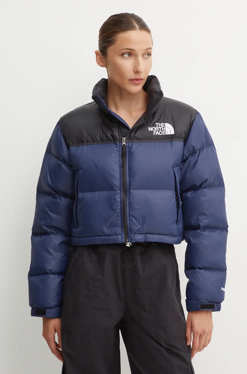 The North Face geaca de puf Nuptse Short Jacket femei, culoarea albastru marin, de iarna, NF0A5GGE92A1 The North Face geaca de puf Nuptse Short Jacket femei, culoarea albastru marin, de iarna, NF0A5GGE92A1