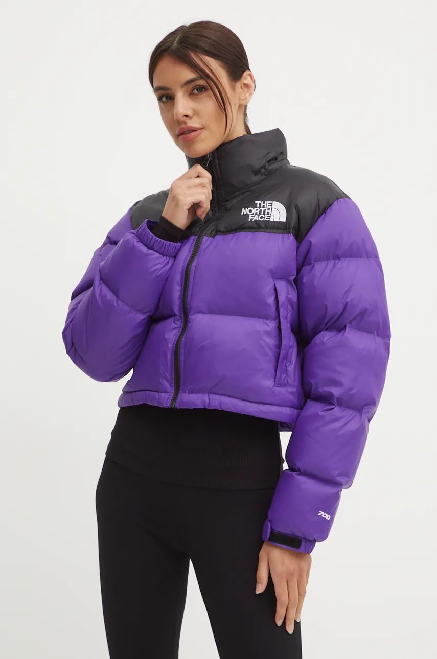 Péřová bunda The North Face Nuptse Short Jacket dámská, fialová barva, zimní, oversize, NF0A5GGES961