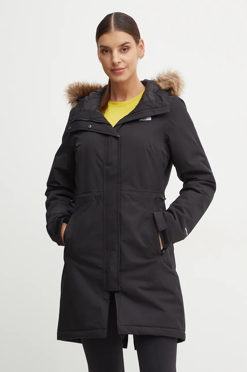 The North Face hanorac Zaneck Parka femei, culoarea negru, de tranzitie, NF0A4M8YKX71
