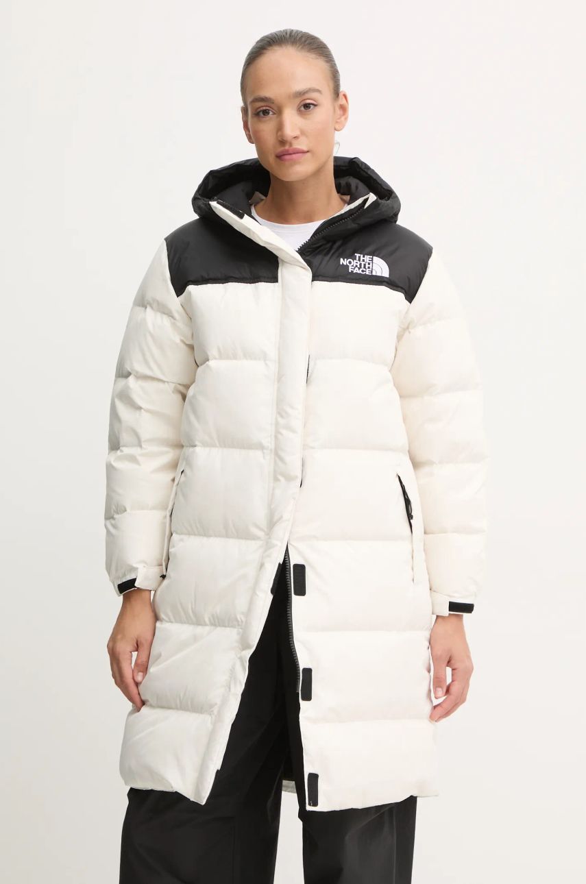 The North Face geaca de puf Nuptse femei, culoarea bej, de iarna, NF0A832KROU1