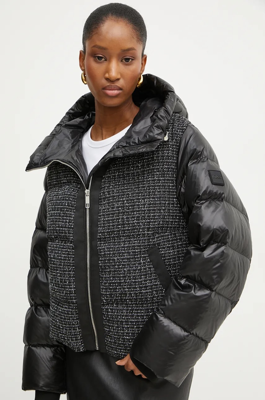 BOSS jacheta de puf din amestec de lana culoarea negru, de iarna, oversize, 50524492 BOSS jacheta de puf din amestec de lana culoarea negru, de iarna, oversize, 50524492