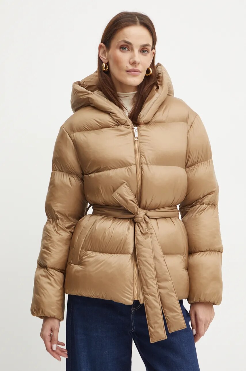 Levně Bunda BOSS dámská, béžová barva, zimní, 50524578