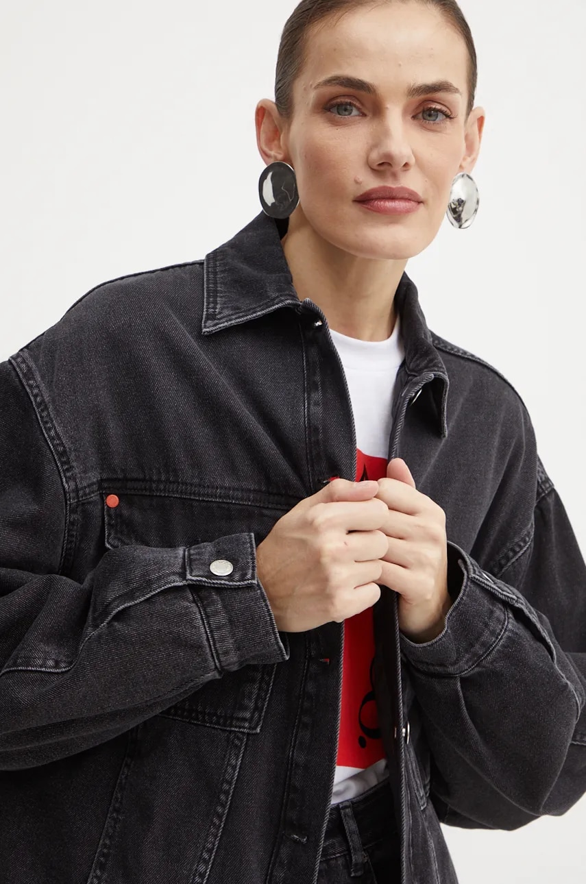 MAX&Co. geacă din denim femei, culoarea negru, de tranziție, oversized, 2426086033200 MAX&Co. geacă din denim femei, culoarea negru, de tranziție, oversized, 2426086033200