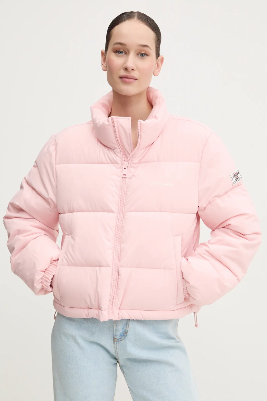 Levně Bunda Guess Jeans dámská, růžová barva, zimní, W4BL20 WGII2