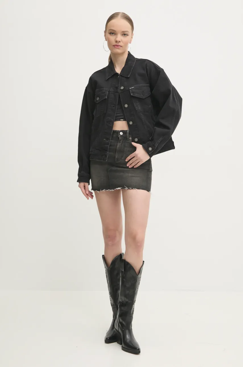 Джинсовая куртка Guess Jeans женская цвет чёрный переходная oversize W4BN56 D5E83 Джинсовая куртка Guess Jeans женская цвет чёрный переходная oversize W4BN56 D5E83