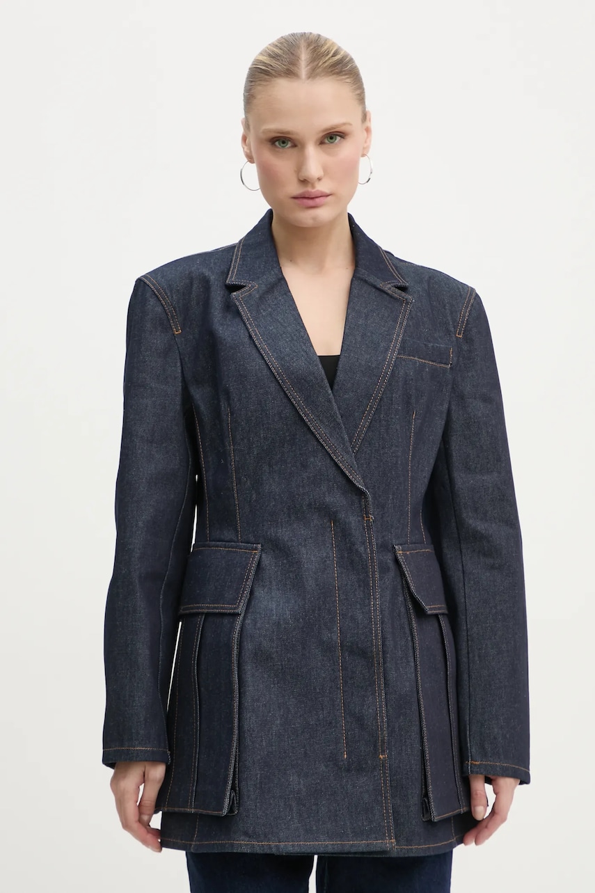 Remain jacheta denim 0 culoarea albastru marin, un singur rand de nasturi, neted, 502036 Remain jacheta denim 0 culoarea albastru marin, un singur rand de nasturi, neted, 502036