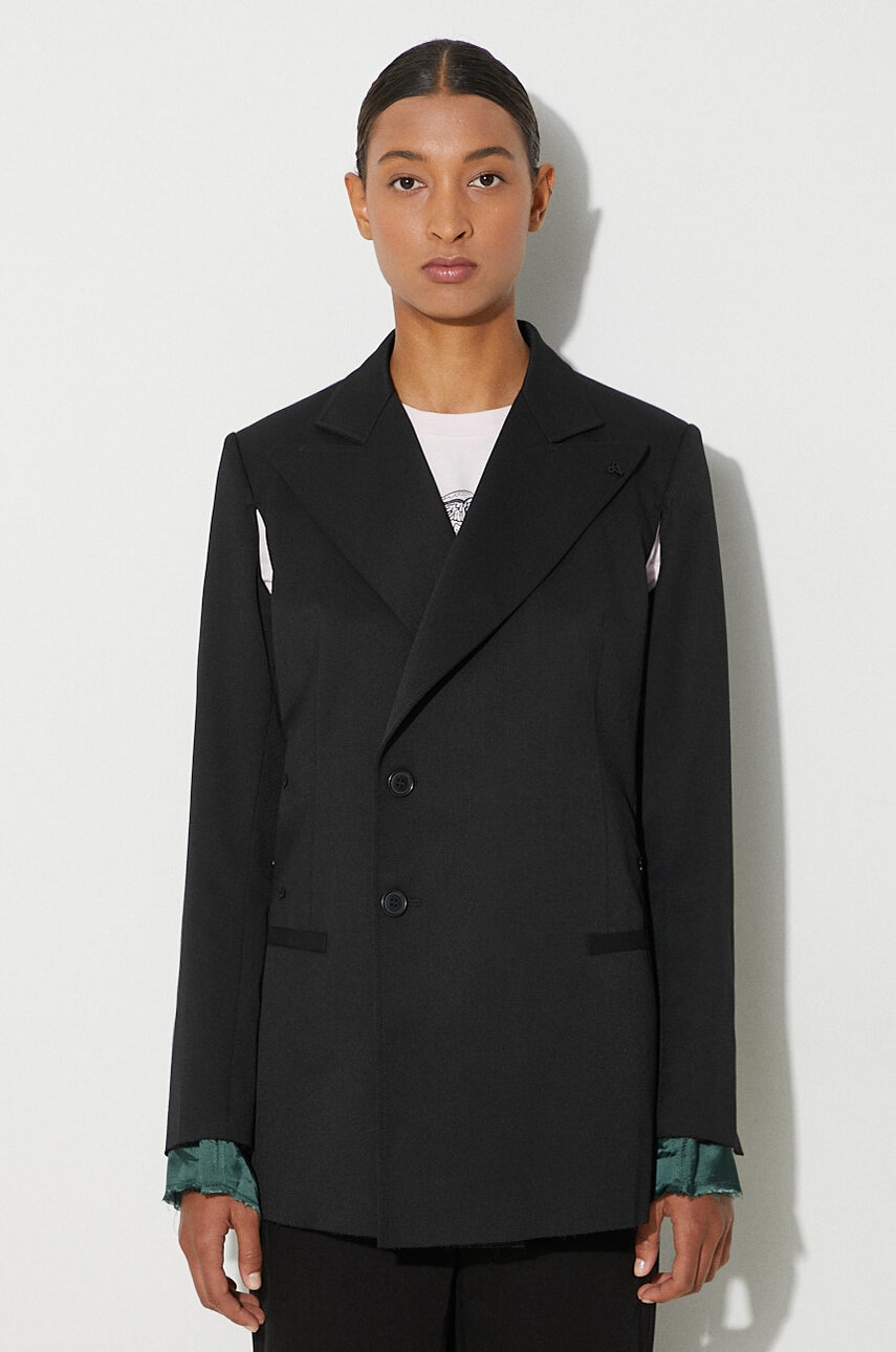 MM6 Maison Margiela sacou din lana culoarea negru, cu doua randuri de nasturi, neted, S62BN0102.S47848