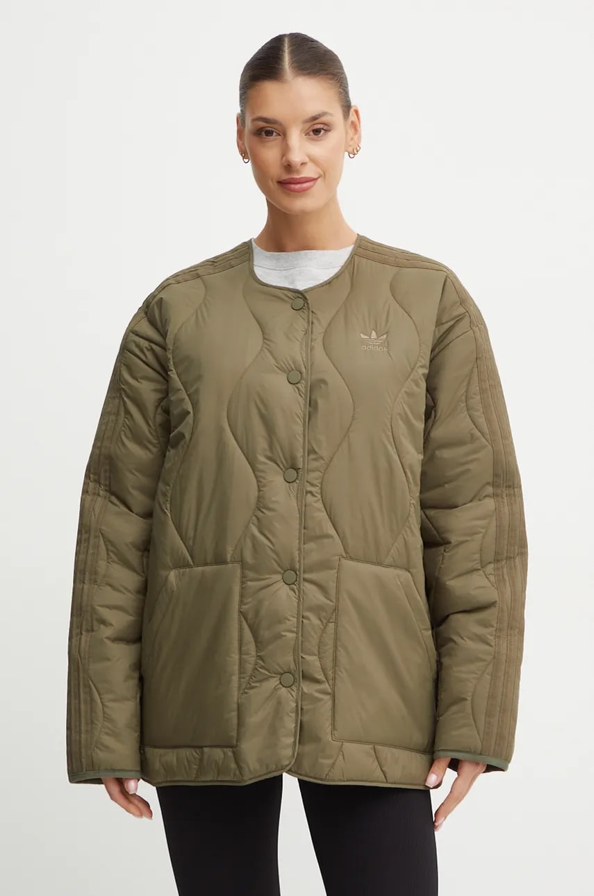 adidas Originals geaca Quilted Liner femei, culoarea verde, de tranzitie, oversize, JJ4354