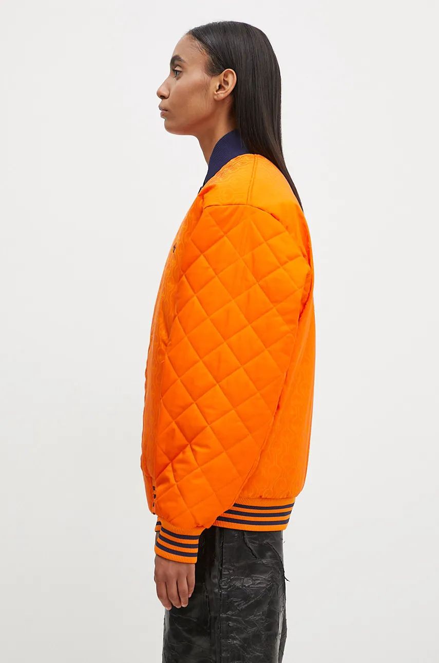 Oboustranná bomber bunda adidas Originals 70s Reversible Oversized Bomber Jacket dámská, oranžová barva, zimní, oversize, JN7657