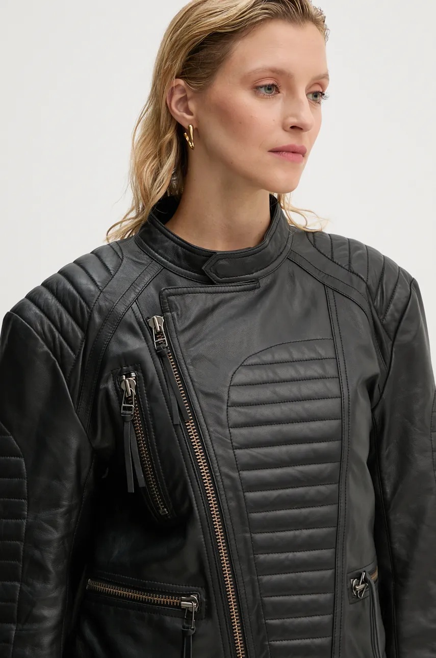Δερμάτινo jacket MUNTHE TWEEKIE γυναικείο, χρώμα: μαύρο, 243152224304 φωτογραφία