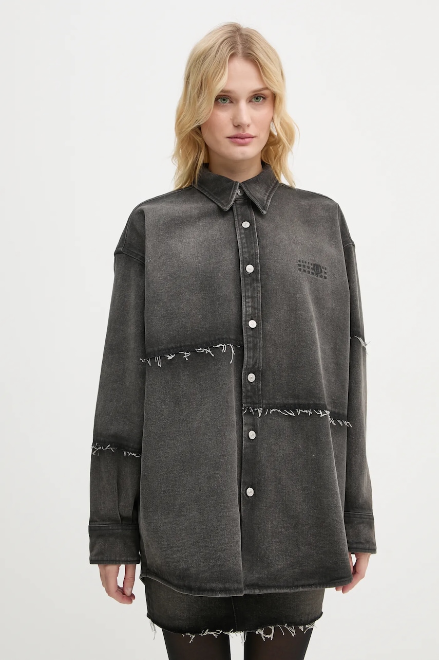 MM6 Maison Margiela geacă din denim femei, culoarea gri, de tranziție, oversized, S62AN0134.S30848 MM6 Maison Margiela geacă din denim femei, culoarea gri, de tranziție, oversized, S62AN0134.S30848