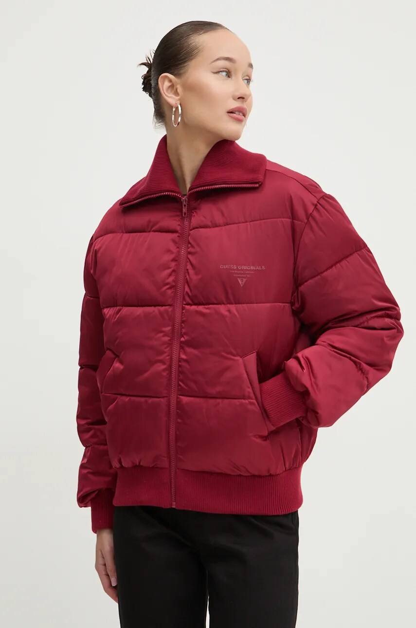Levně Bunda Guess Originals dámská, vínová barva, zimní, W4BL69 WFUE0