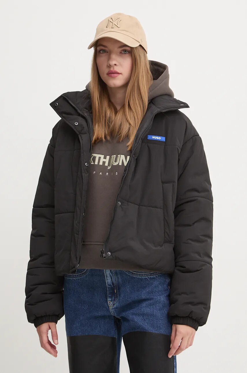 Hugo Blue geaca femei, culoarea negru, de iarna, oversize, 50531891