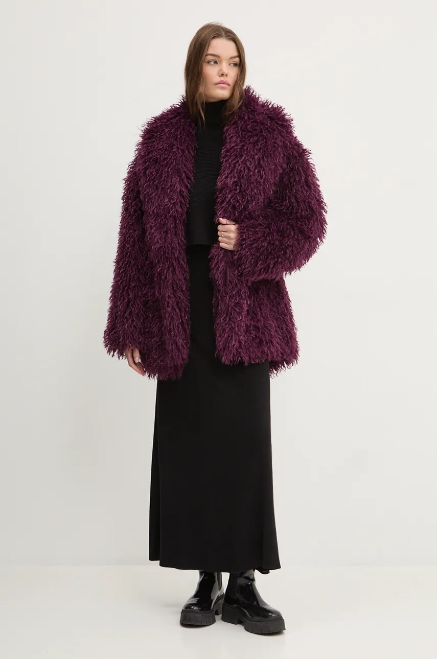 HUGO palton femei, culoarea violet, de tranzitie, oversize, 50523015