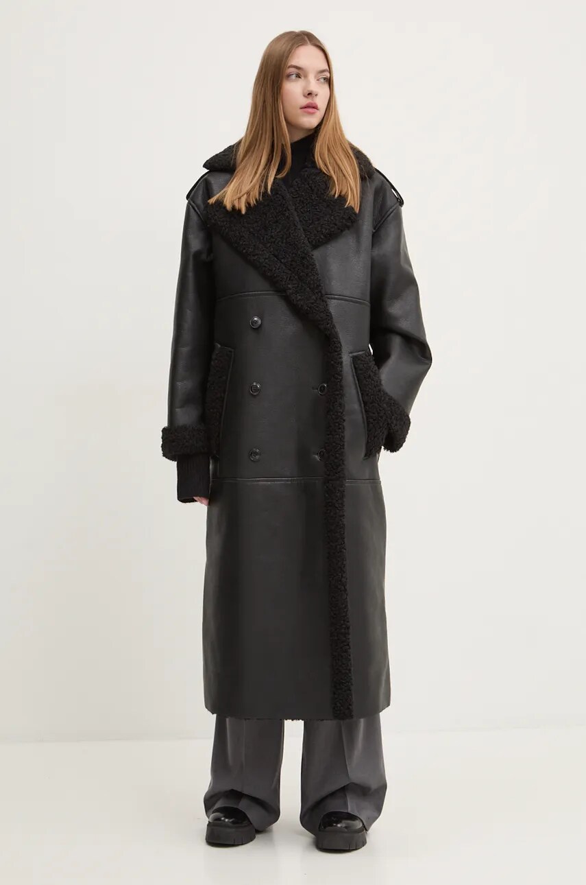 HUGO palton femei, culoarea negru, de tranzitie, oversize, 50528786