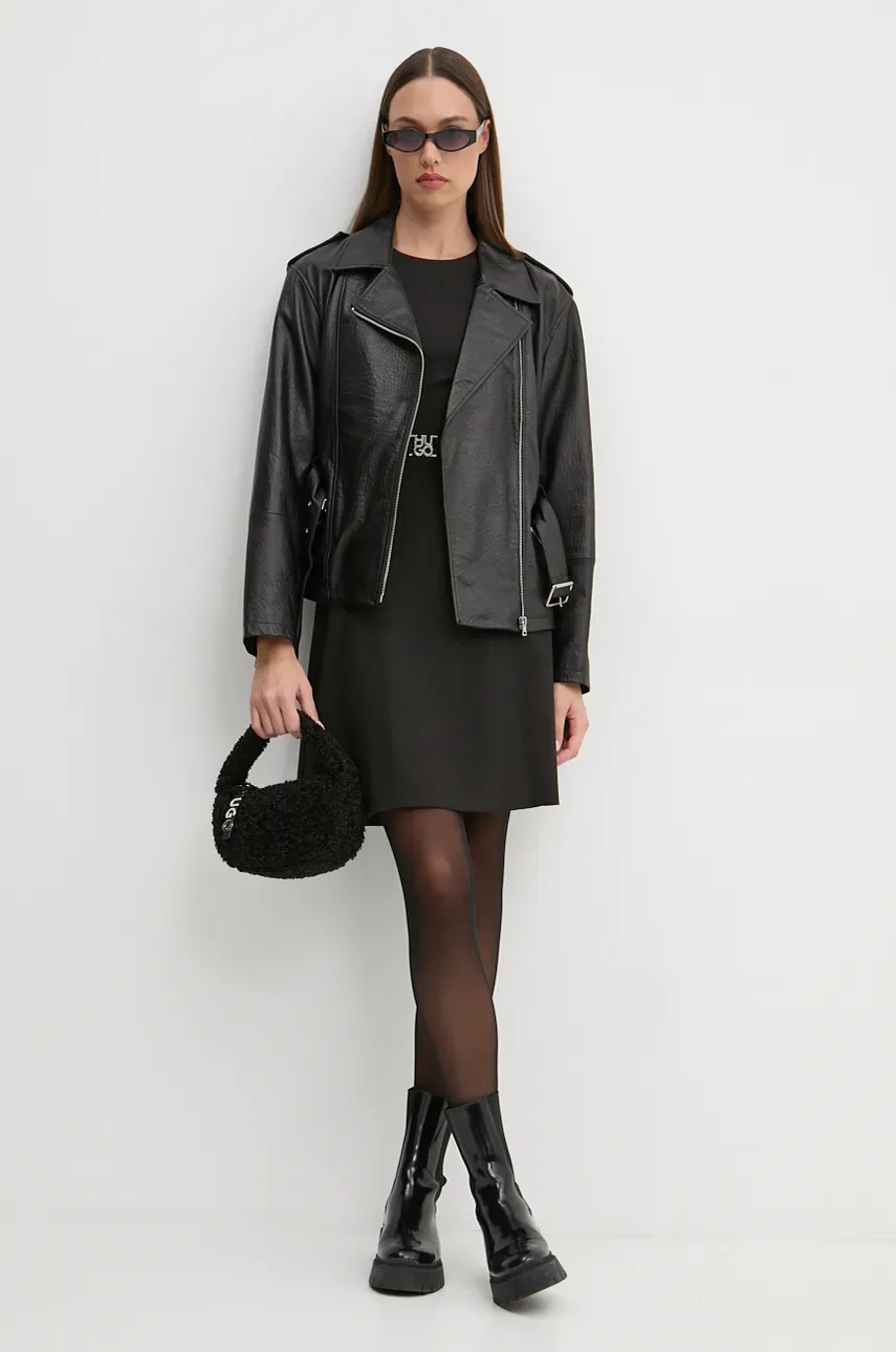 Кожаная куртка HUGO женская цвет чёрный переходная oversize 50522746 Кожаная куртка HUGO женская цвет чёрный переходная oversize 50522746
