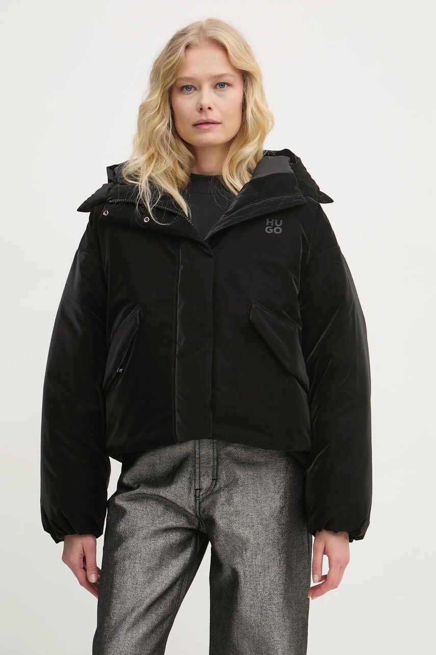 HUGO geaca femei, culoarea negru, de iarna, oversize, 50521377