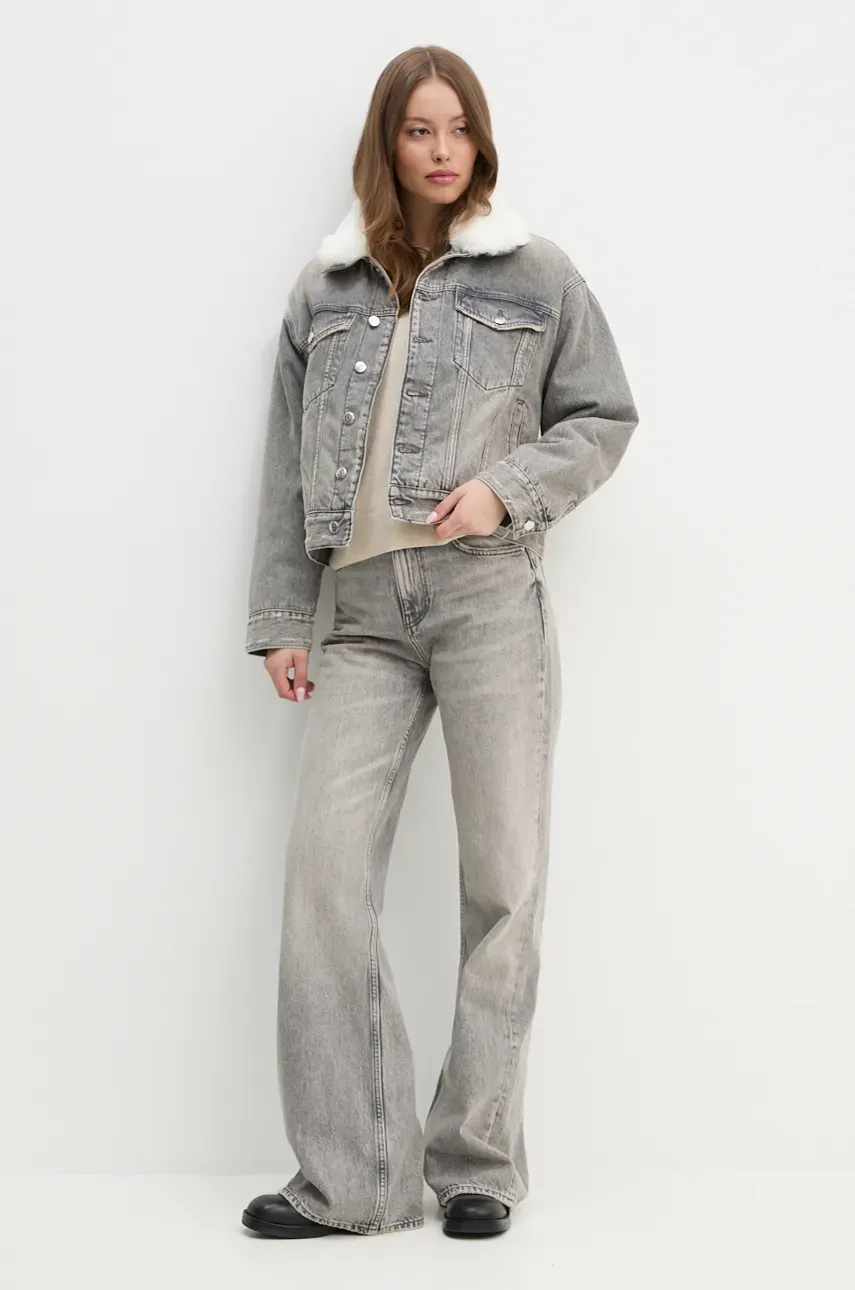 Джинсовая куртка Sisley женская цвет серый переходная oversize 2YRZLN04Y Джинсовая куртка Sisley женская цвет серый переходная oversize 2YRZLN04Y