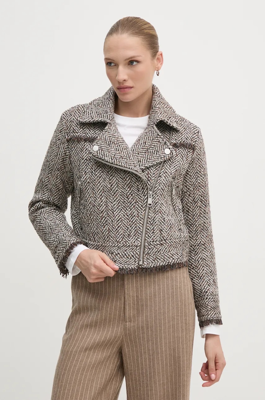 Sisley geaca din amestec de lana culoarea gri, de tranzitie, 2NLELN050