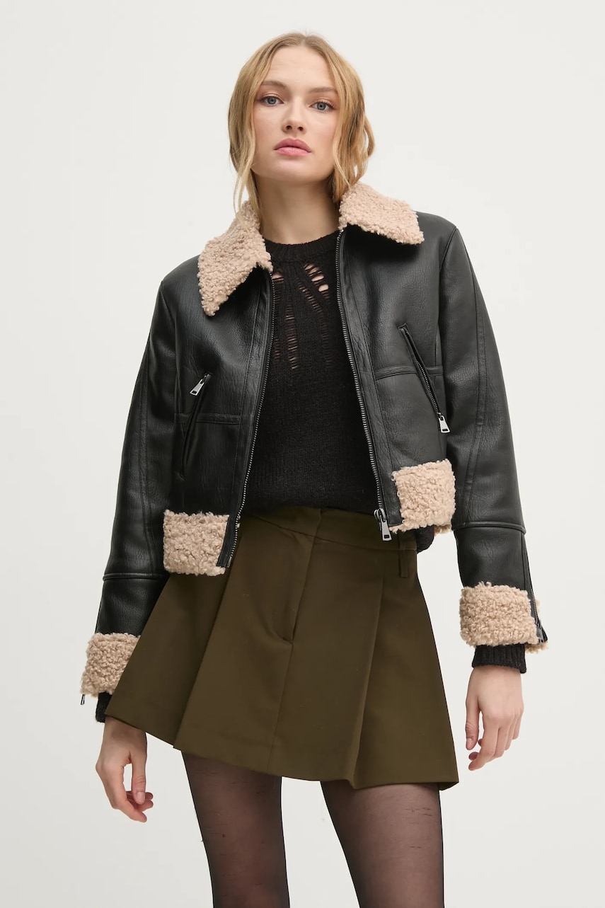 Sisley geacă femei, culoarea negru, de tranziție, 2YJVLN04W Sisley geacă femei, culoarea negru, de tranziție, 2YJVLN04W