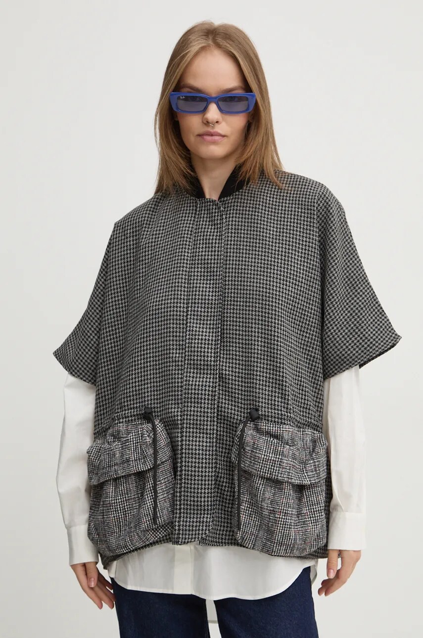 Desigual geaca HARRINGA RICH femei, culoarea gri, de tranzitie, oversize, 24WAIA02
