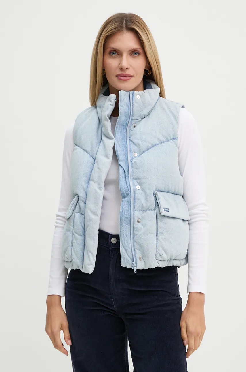 

Пухен елек Levi's дамски в синьо зимен модел A8526, Син