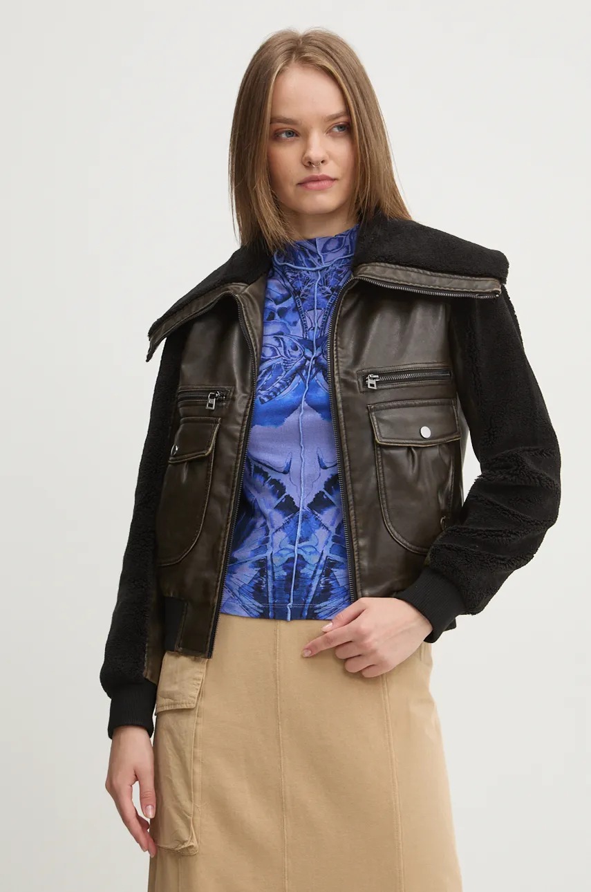 Desigual geaca FLORENCIA femei, culoarea maro, de tranzitie, 24WWEW33