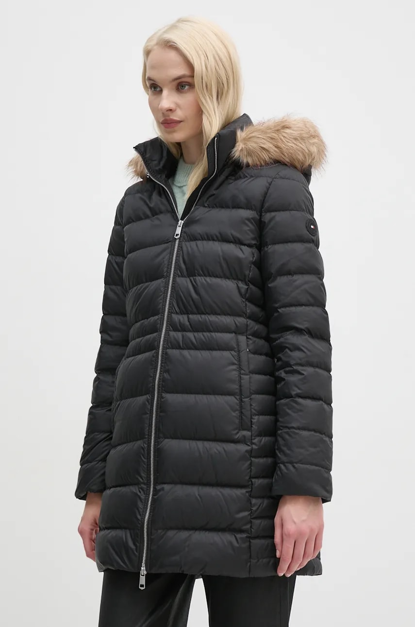 Levně Péřová bunda Tommy Hilfiger dámská, černá barva, zimní, WW0WW42742